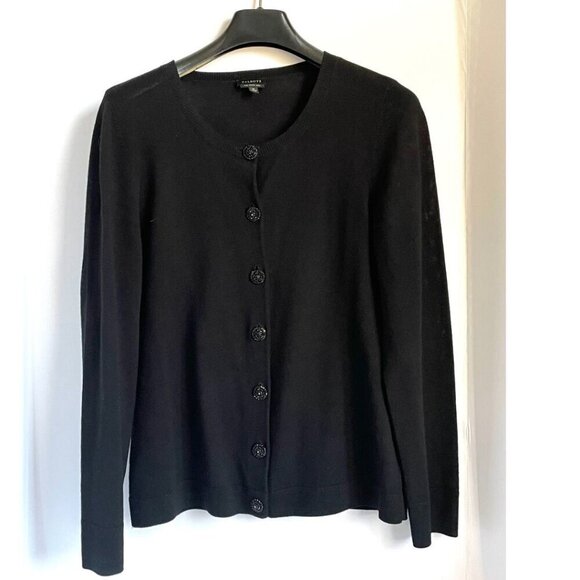 Talbots Cardigan Wool Sweater Womens Medium Black Merino Knit Jewel Button - Picture 1 of 8